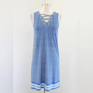 Michael Kors Grecian Blue Coral Lace Up Shift Dress